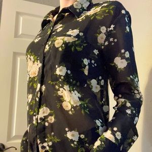 Floral black sheer blouse